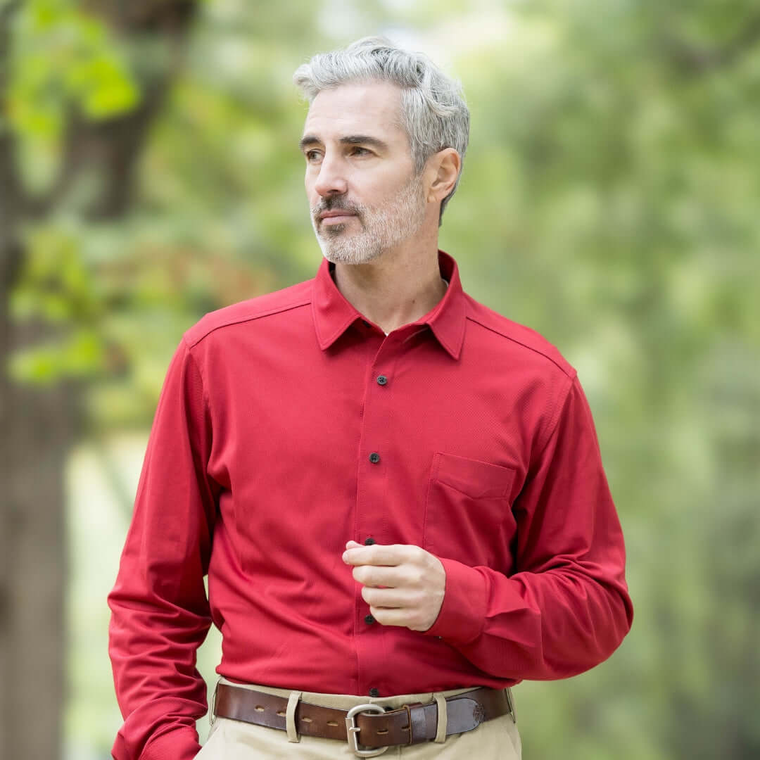 Adaptive Rio Red Magnetic Front Long Sleeve Cooling Polo With Pocket