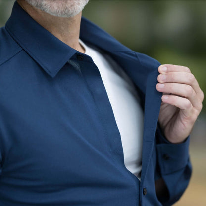 Adaptive True Navy Magnetic Front Long Sleeve Cooling Adaptive Polo with Pocket