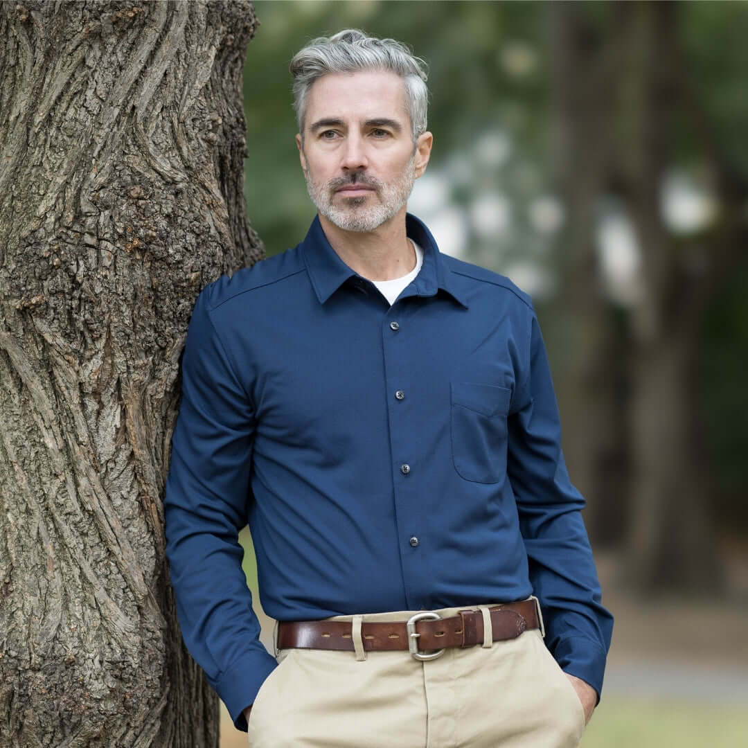 Adaptive True Navy Magnetic Front Long Sleeve Cooling Adaptive Polo with Pocket