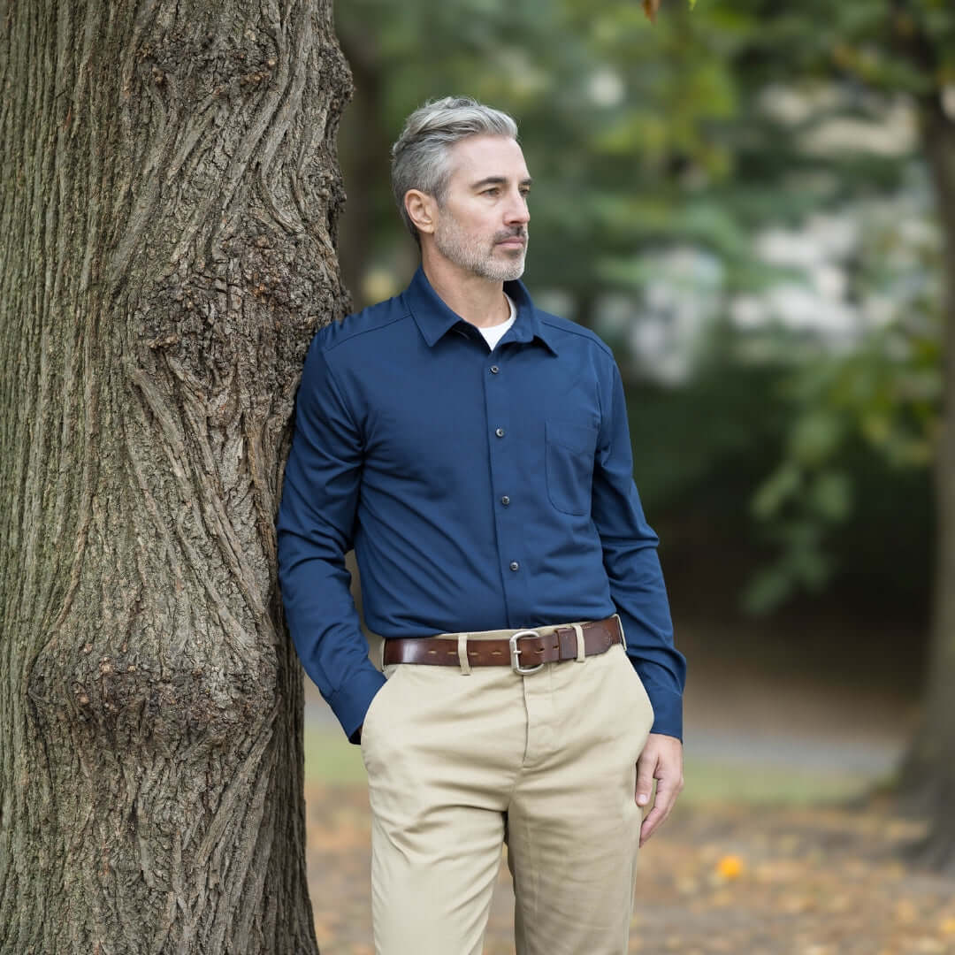 Adaptive True Navy Magnetic Front Long Sleeve Cooling Adaptive Polo with Pocket