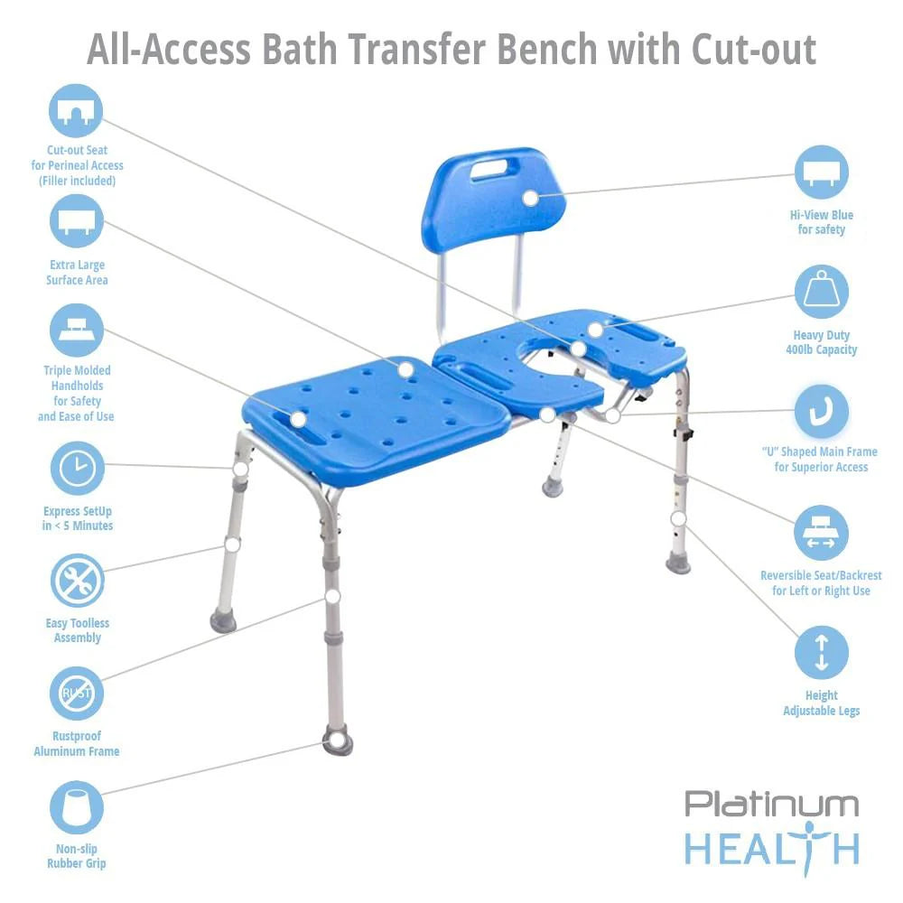 ALL-ACCESS Bath Transfer Bench with CUTOUT - Removable Insert
