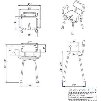 APEX Bath Shower Chair Padded ADJUSTABLE HEIGHT & SEAT ANGLE