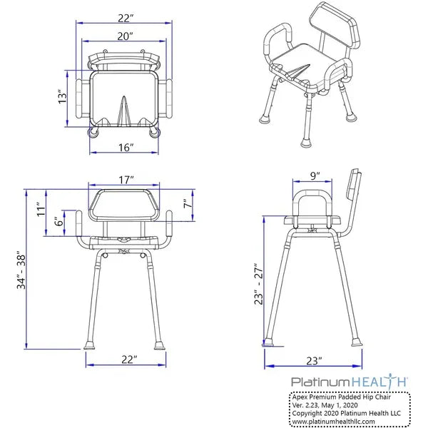 APEX Bath Shower Chair Padded ADJUSTABLE HEIGHT & SEAT ANGLE