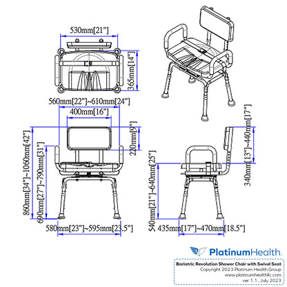 Revolution Pivoting Bariatric Swivel Shower Chair - 600lb Capacity