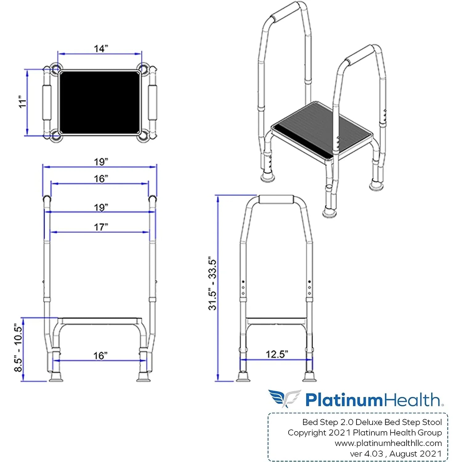 Bed Step 2.0 Adjustable Height Step Stool - 600lb Capacity