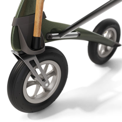 byACRE Carbon Overland cane holder lower clip attached to a walking cane on the rollator frame