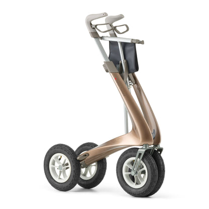 Folded byACRE Carbon Overland rollator demonstrating compact storage and transport capability.