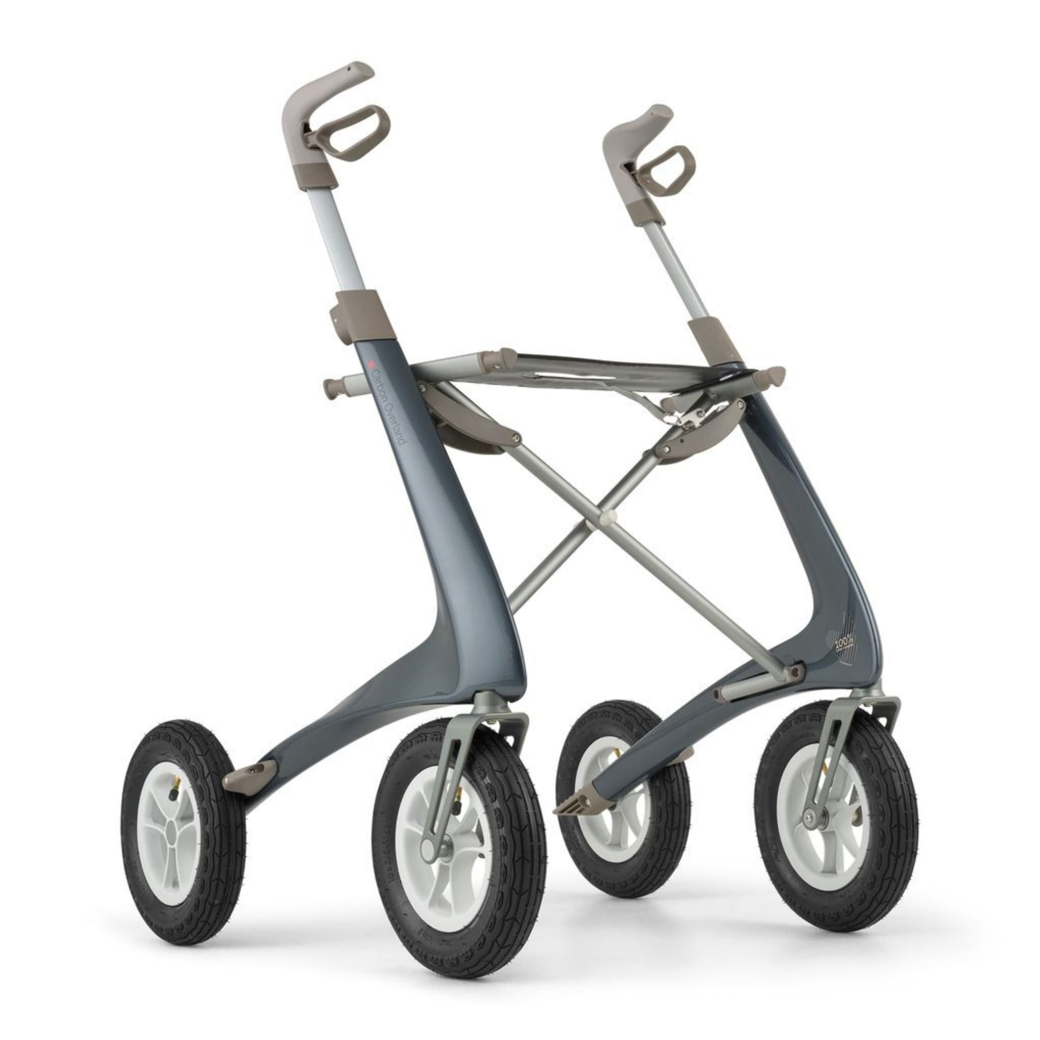 byACRE Carbon Overland all-terrain rollator in Midnight Blue with air-filled tires and carbon composite frame.