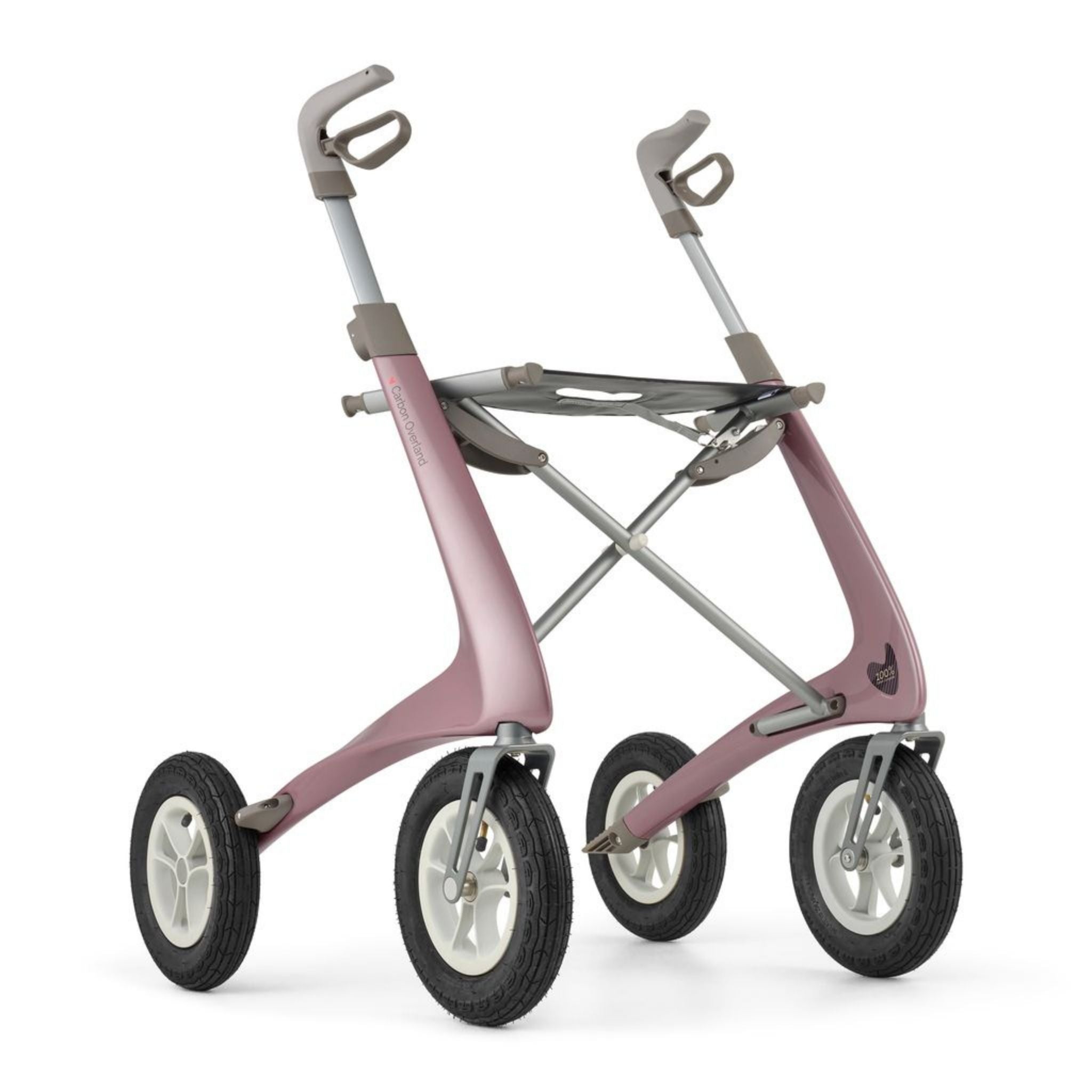 byACRE Carbon Overland all-terrain rollator in Rose Gold featuring outdoor pneumatic tires and lightweight carbon frame.