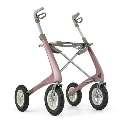 byACRE Carbon Overland all-terrain rollator in Rose Gold featuring outdoor pneumatic tires and lightweight carbon frame.