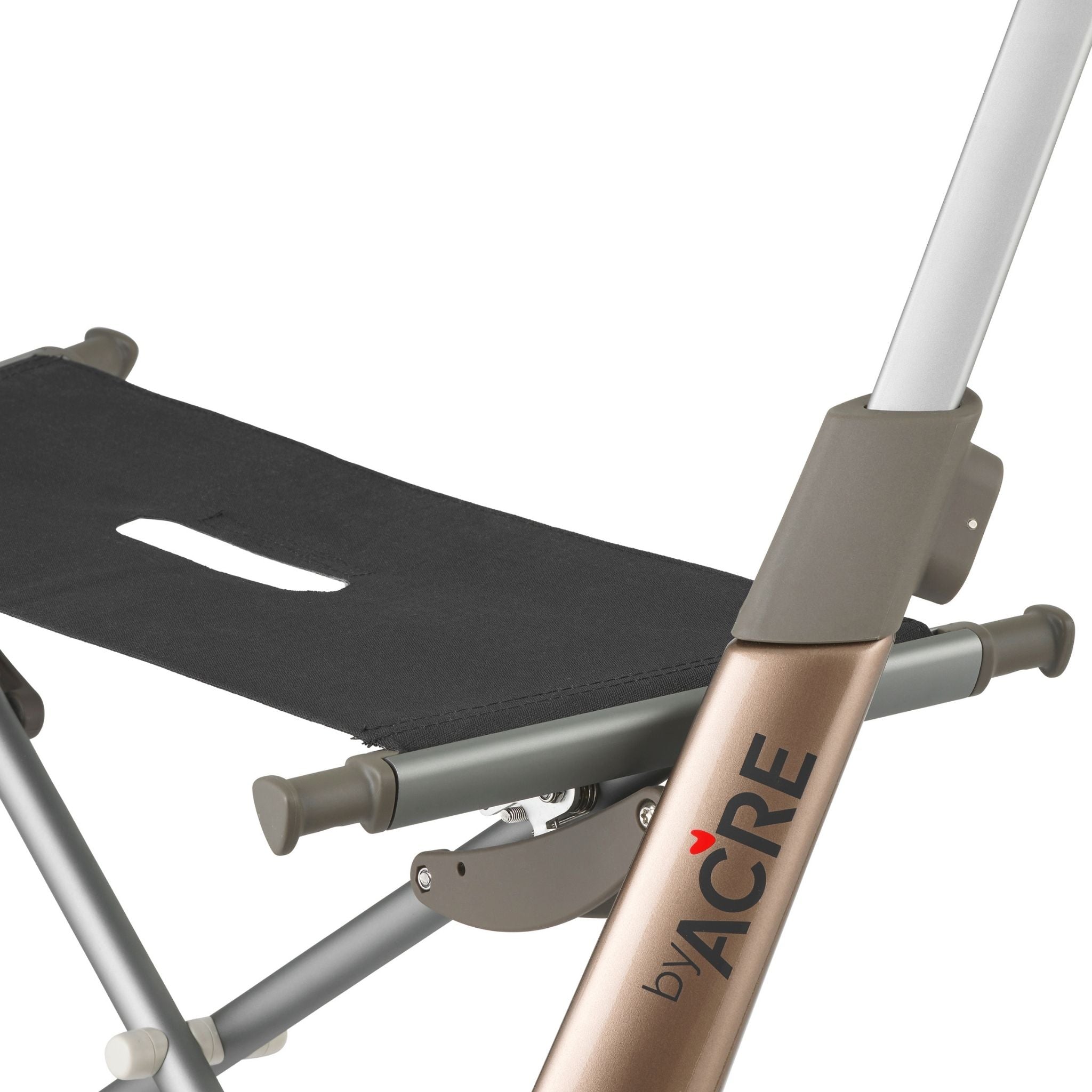 Detail view of the Carbon Overland seat, folding mechanism, and lightweight frame construction.
