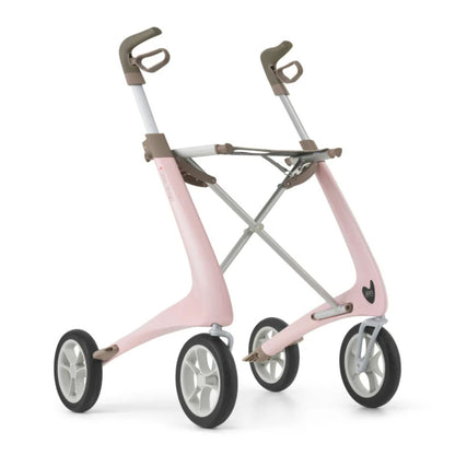 Pale Rose byACRE Carbon Ultralight carbon fiber rollator with ergonomic handles, seat, and puncture-proof wheels