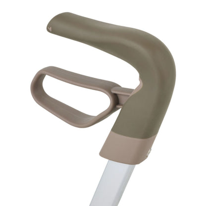 Close-up of the byACRE Carbon Ultralight ergonomic forward-facing handle and brake lever in taupe