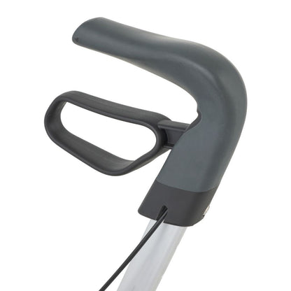 Close-up of the ergonomic handle and brake lever on a byACRE Nordic Pioneer rollator