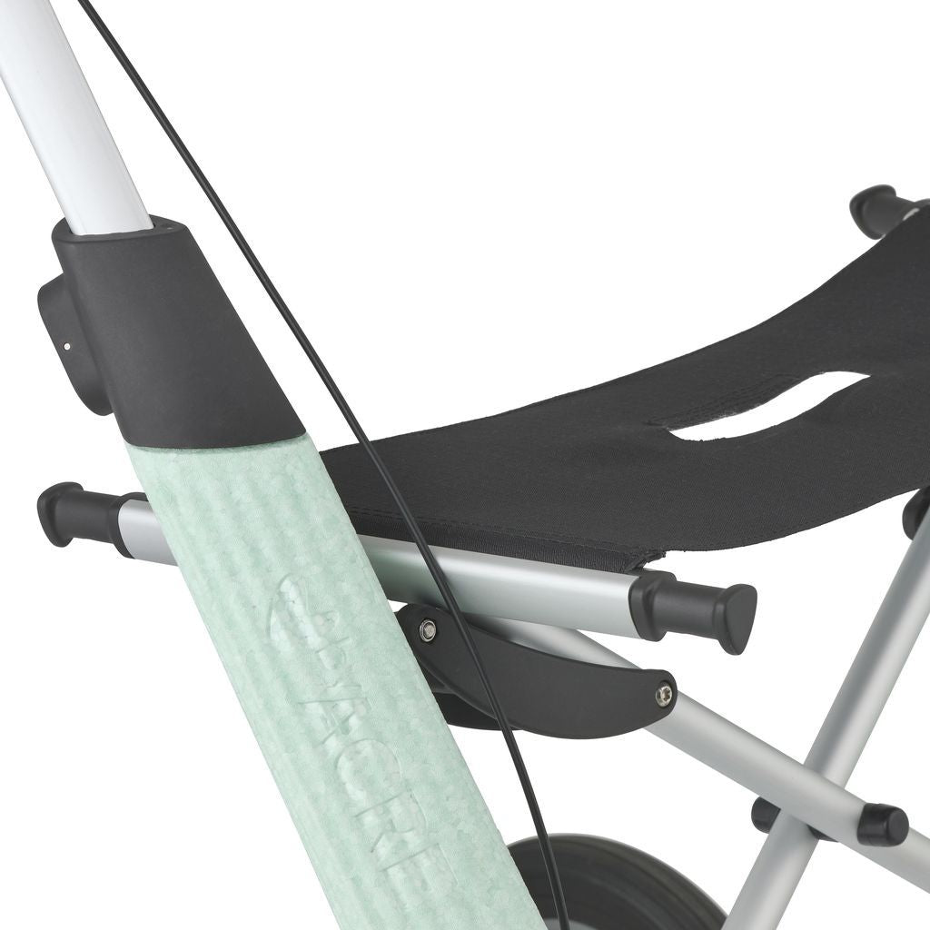 Close-up of the byACRE Nordic Pioneer frame, folding seat, and embossed byACRE logo