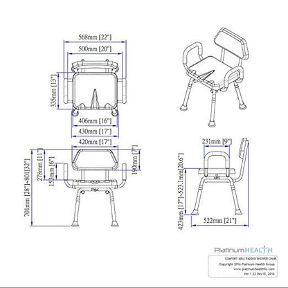 Comfortable(TM) Deluxe Bath / Shower Chair - Padded with Armrests
