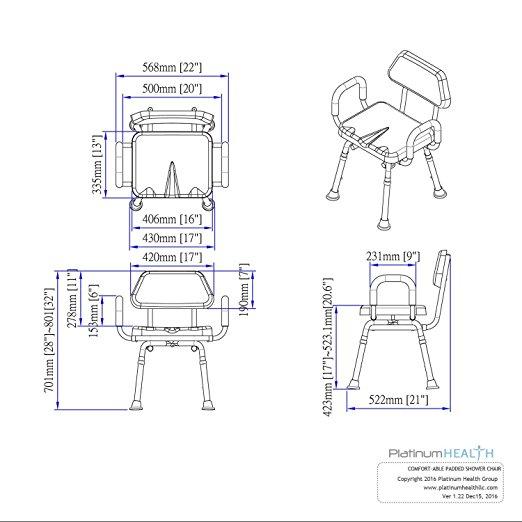 Comfortable(TM) Deluxe Bath / Shower Chair - Padded with Armrests