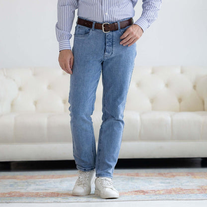 Denim Light Wash Five Pocket Jean with Magnetic Fly