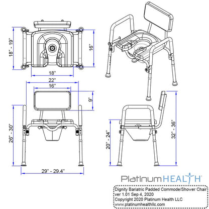 Dignity™ Bariatric Padded Commode & Shower Chair – 600 lb Capacity, Extra-Wide 3-in-1 Hygiene Chair