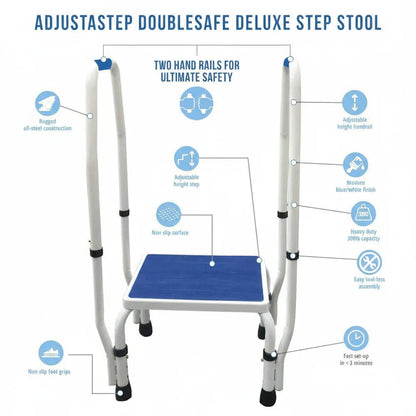 AdjustaStep Deluxe Step Stool with Dual Handle – Adjustable Height Safety Step with Handrails