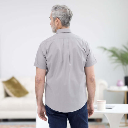 Dove Grey Short Sleeve Button Down Collar Shirt with Magnetic Closures