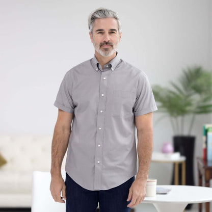 Dove Grey Short Sleeve Button Down Collar Shirt with Magnetic Closures