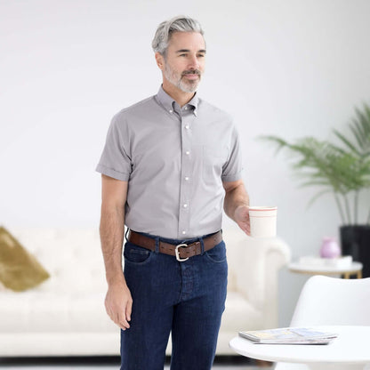 Dove Grey Short Sleeve Button Down Collar Shirt with Magnetic Closures
