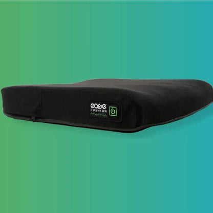 Ease Cushion smart wheelchair cushion in black with logo and power button on the front panel