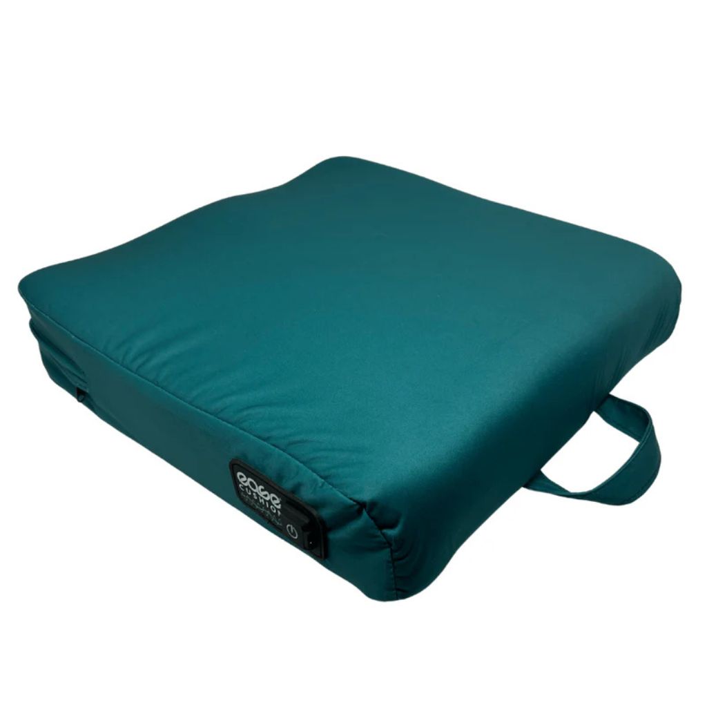 Teal waterproof Ease Cushion cover with carry handle and built-in opening for the power button