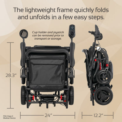 compact folding power wheelchair with 9 mile range