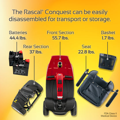 Rascal Conquest 4-Wheel Mobility Scooter – Stable Mid-Size Scooter with 16.9-Mile Range & Adjustable Comfort