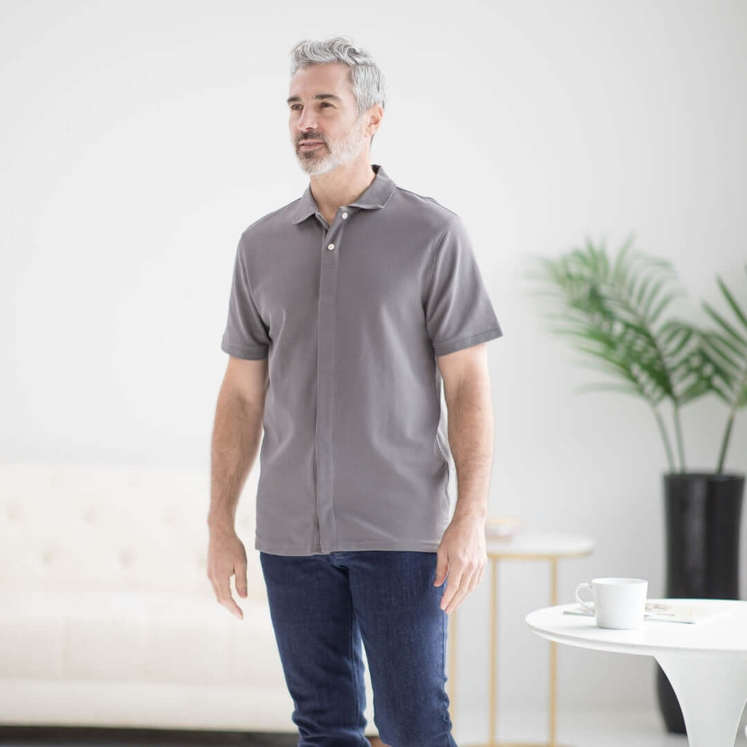 adaptive magnetic closure polo shirt for limited dexterity MagnaReady