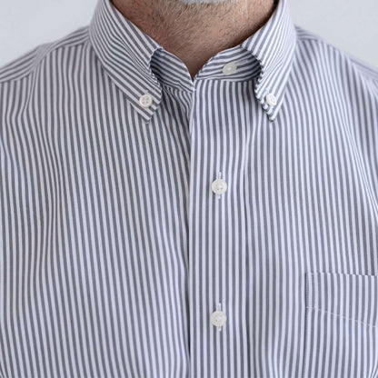 Grey Stripe Long Sleeve Button Down Collar Shirt with Magnetic Closures