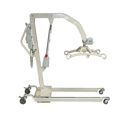 Electric patient lift with wheeled base and adjustable lifting arm for mobility assistance