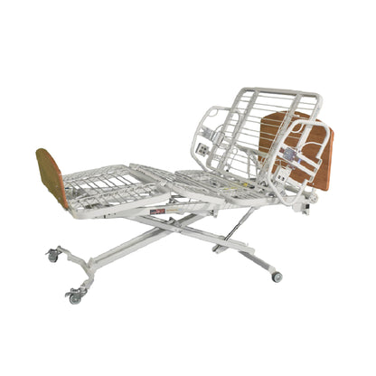 Med-Mizer ComfortWide expandable bed frame raised and articulated without a mattress, showing the deck