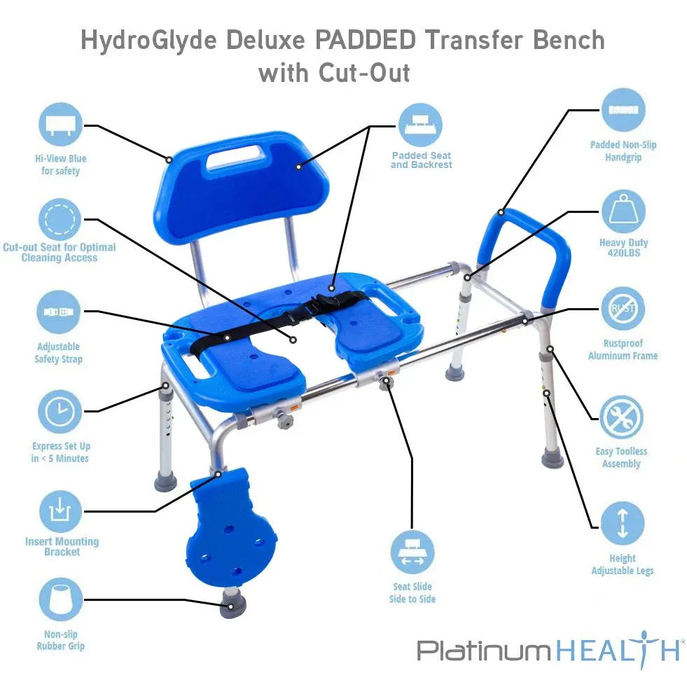 HydroGlyde Premium Sliding Bath Transfer Bench with Cutout