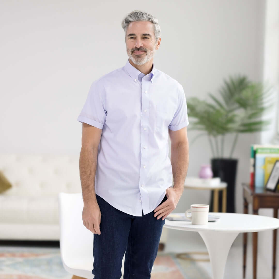 Lavender Short Sleeve Button Down Collar Shirt with Magnetic Closures