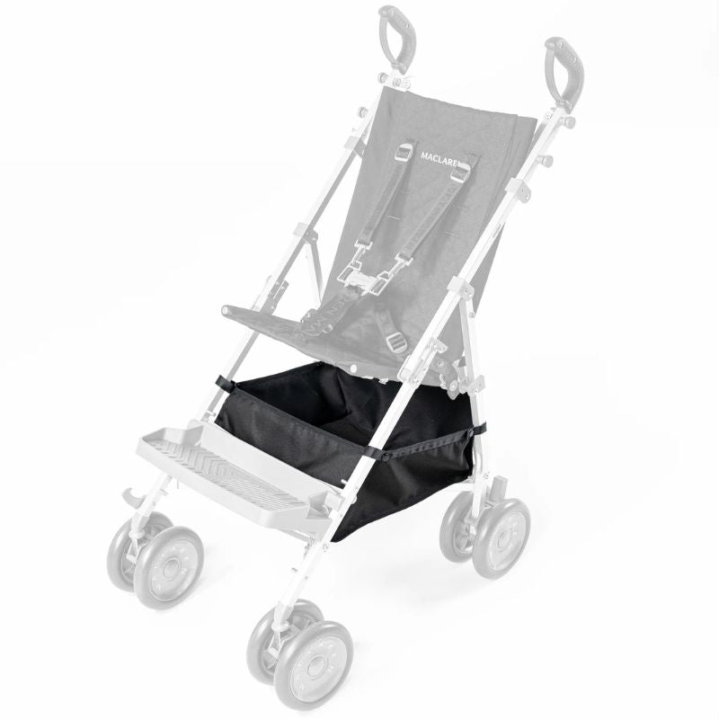 Maclaren Major Elite black under-seat shopping basket attached beneath the stroller seat