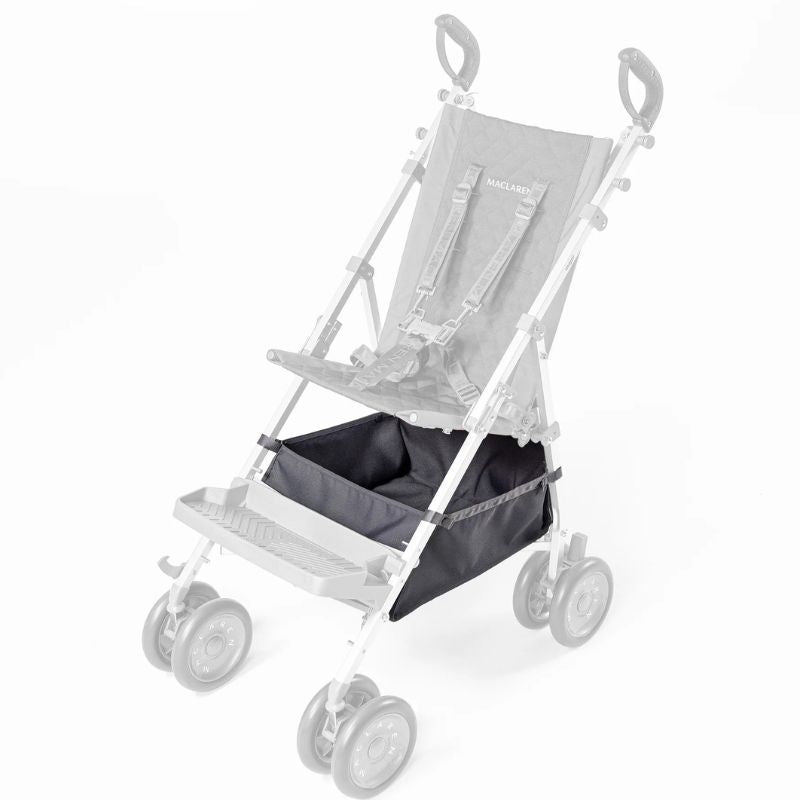 Maclaren Major Elite grey under-seat shopping basket attached beneath the stroller seat