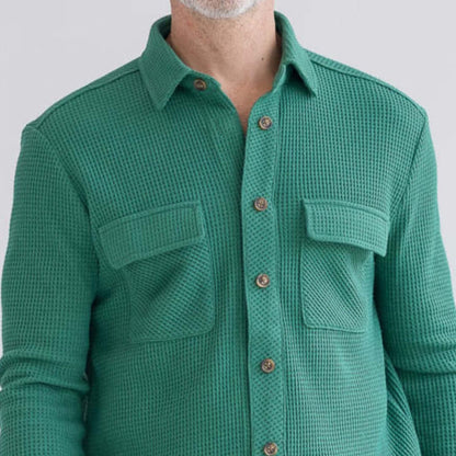 Magnetic Front Waffle Weave Casual Shirt with Dual Oversized Pockets in Green