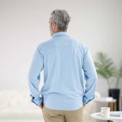 MagnaReady Carolina Blue Magnetic Front Long Sleeve Cooling Adaptive Shirt with Pocket