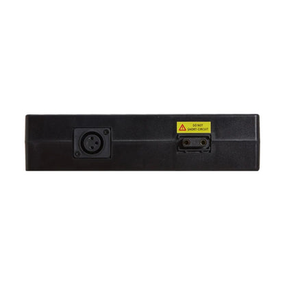 OAS Air Pro 2027 Extend battery end view showing the 3-pin charging port and power contacts with do-not-short-circuit warning