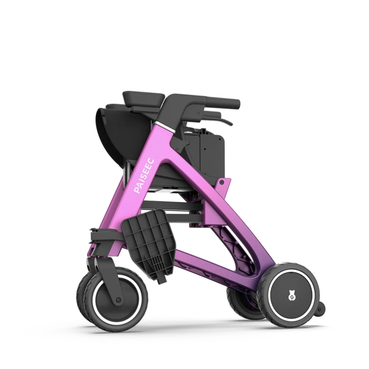 Paiseec FLEX Aurora Limited Edition folded for storage, side view with backrest and footrest stowed