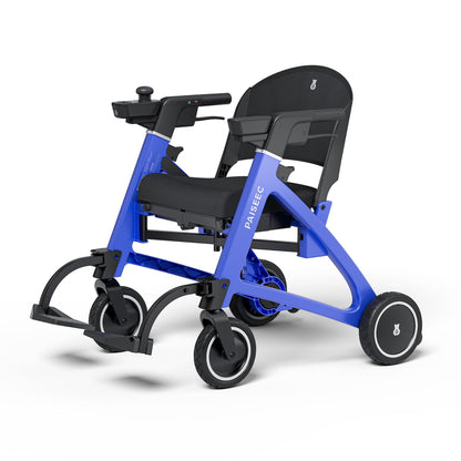 Paiseec FLEX R3 in Blue set up as an electric wheelchair with backrest, armrests and footrests