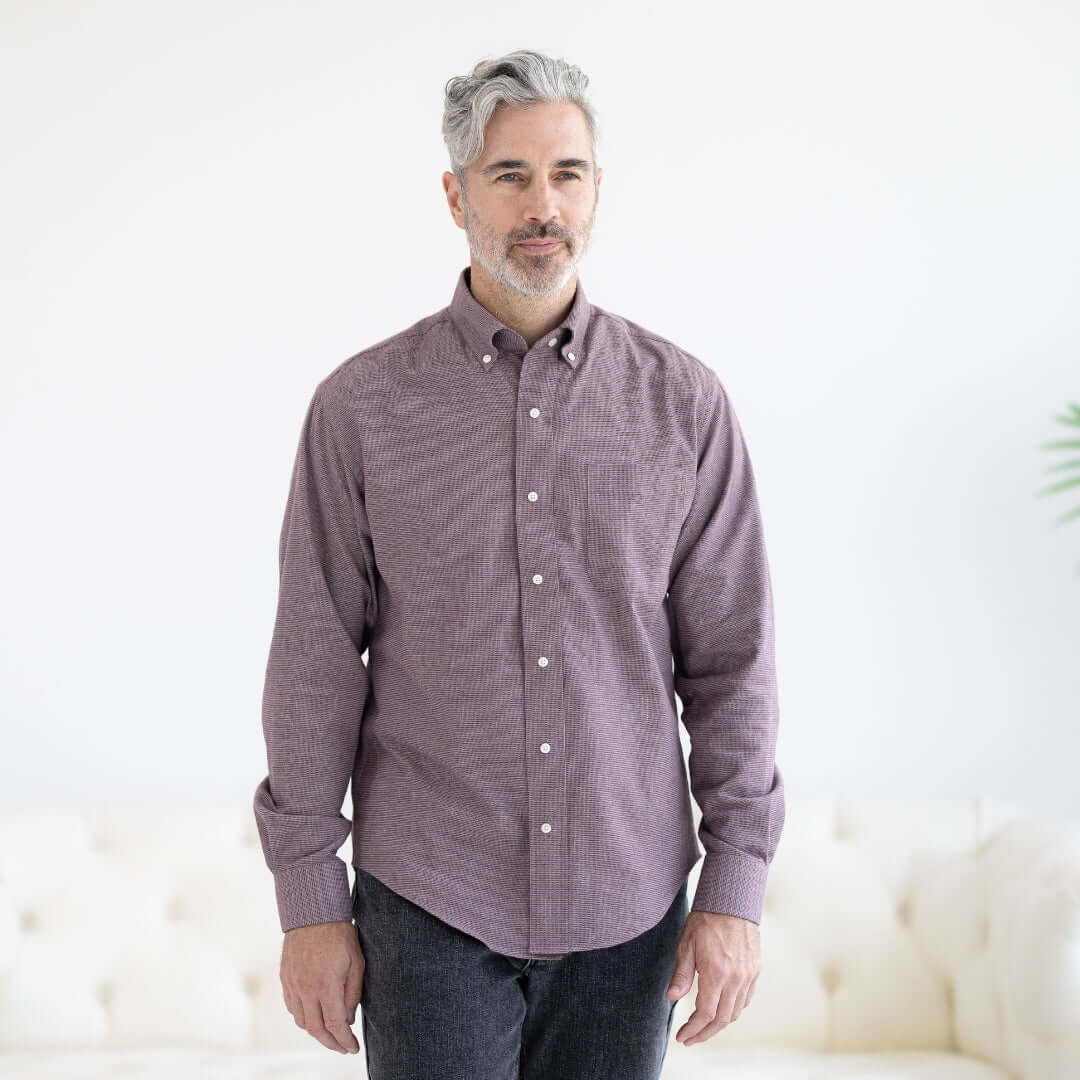 Red and Grey Long Sleeve Brushed Flannel Button Down Collar Shirt with Magnetic Closures
