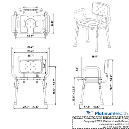 Samson™ Deluxe Bariatric Bath & Commode Chair – 600 lb Capacity, Extra-Wide Padded 3-in-1 Hygiene Chair