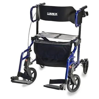 Lumex Hybrid LX Rollator Transport Chair – 2-in-1 Folding Walker & Transport Chair (22 lb Aluminum Frame, 300 lb Capacity)