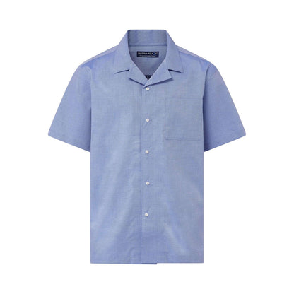 Short Sleeve Untucked Solid Blue Camp Casual Shirt with Magnetic Closures by MagnaReady®
