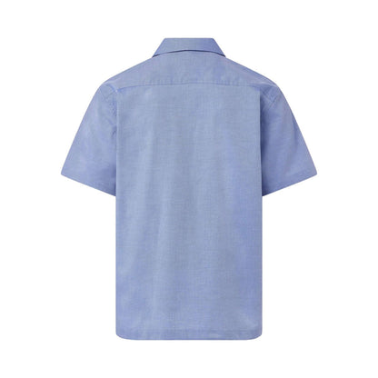 Short Sleeve Untucked Solid Blue Camp Casual Shirt with Magnetic Closures by MagnaReady®