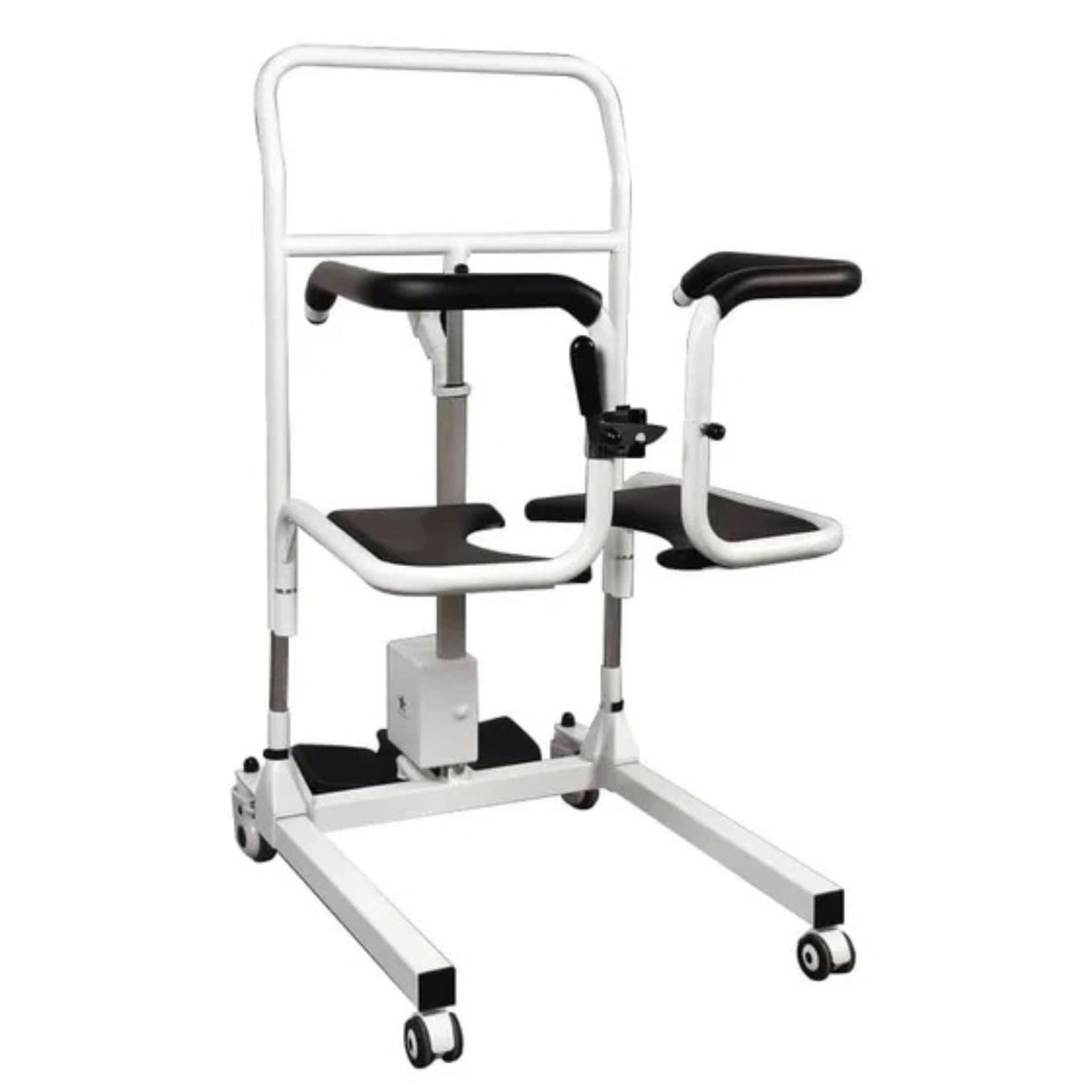 StarSleep CareLift transfer chair with split seat swung open and toileting cutout